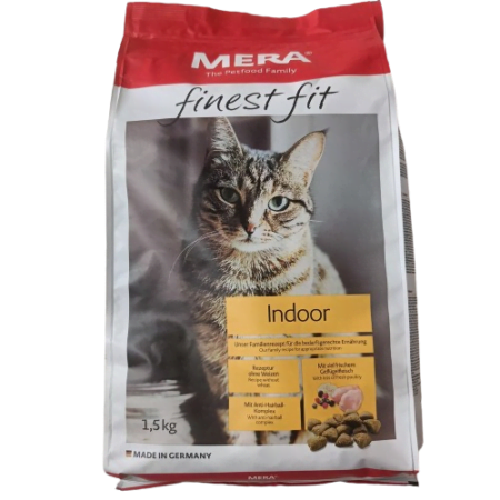 Mera Finest Fit Indoor Cat Food – Wheat-free premium indoor cat food made in Germany, available at Reem Pet Store Pakistan.