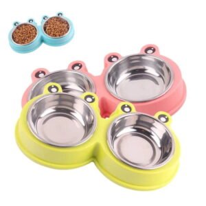 Frog face feeding bowl for cats and dogs – dual compartment, washable, durable – Reem Pet Store Pakistan.