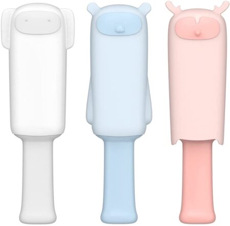 Dog and cat cartoon grooming brush with self-cleaning storage
