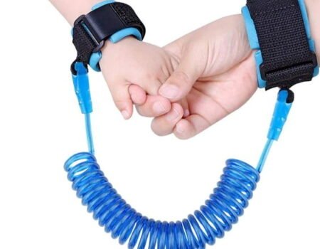 Child Anti Lost Wrist Link – safe PU cord wrist strap with steel wire and soft cuffs for kids and adults