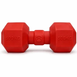 Red Rubber Dumbbell Dog Toy with paw-print design