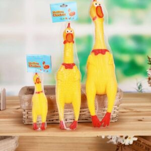 Yellow Squeeze Me rubber chicken toy for dogs
