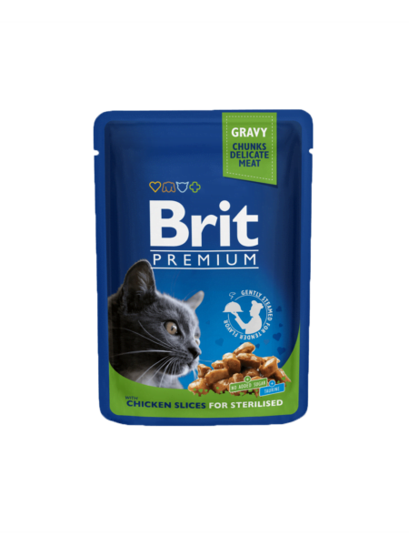 Brit Premium Gravy Chicken Sterilized Catis meant for cats who have gone under surgery.