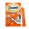 Dreamies Creamy Chicken Cat Treats 4 × 10g box with an opened creamy treat stick.