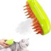 Steam-powered silicone pet brush grooming a grey cat