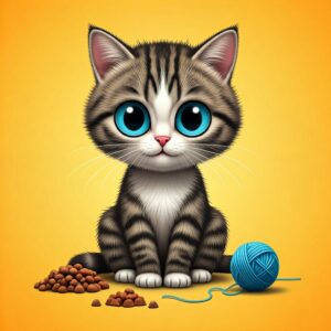 Cat with Toys and Food