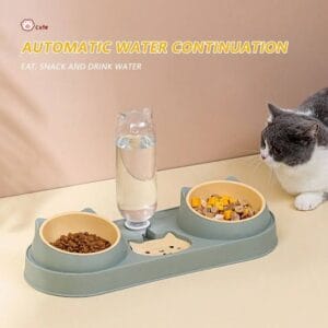 Cat Face Double Feeding Bowl with Water Bottle – cute double food bowl for cats Pakistan