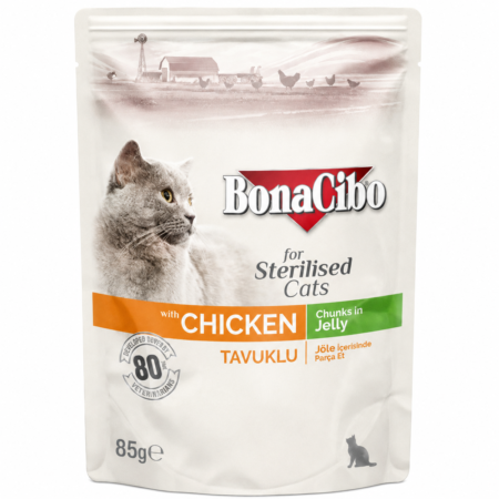 BonaCibo Sterilised Cat Food Chicken Chunks in Jelly – Premium Wet Food