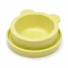 Yellow bear-shaped anti-ant cat feeding bowl on a white background