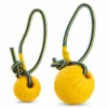 GSD Dog Training Ball With Rope in yellow with blue braided handle