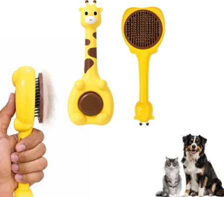 Giraffe-Shaped Self-Cleaning Pet Brush