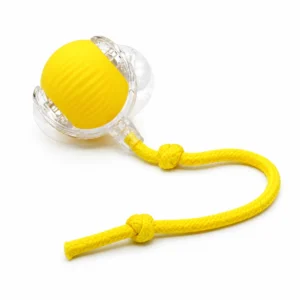 Yellow P02 USB rechargeable smart rolling pet ball with rope
