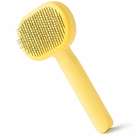 Yellow cats and dogs grooming slicker brush with fine stainless-steel pins.