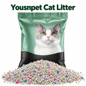 Yousnpet Bentonite Cat Litter with red and blue particles