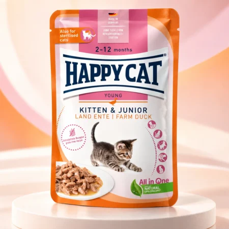 Happy Cat Kitten & Junior Farm Duck wet food 85g pouch