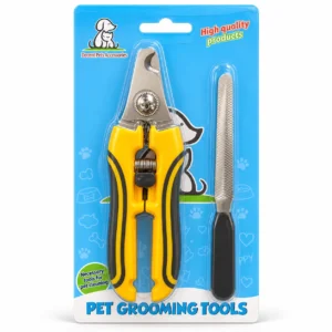 Yellow and black pet nail clipper and metal file for cats and dogs