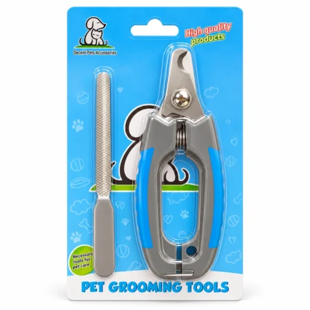 Pet nail clipper and file set for cats and dogs in grey and blue